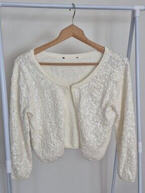 Y2K H&M Sequin Embellished Cream Cropped Cardigan